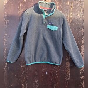 Patagonia Gray Fleece Pullover with Teal Accents